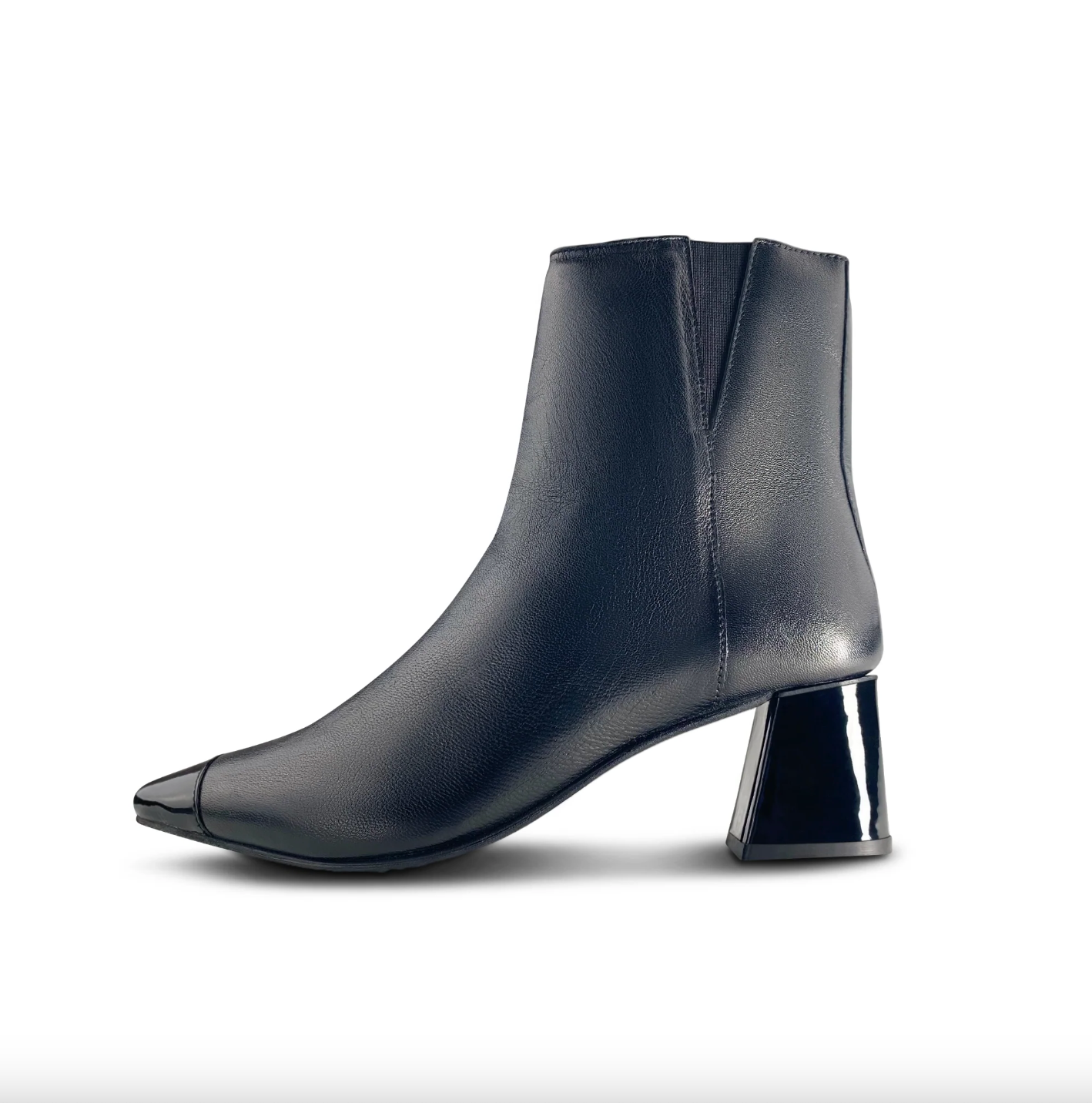 Pointed Toe Boot with Black Patent Flared Heel Cover