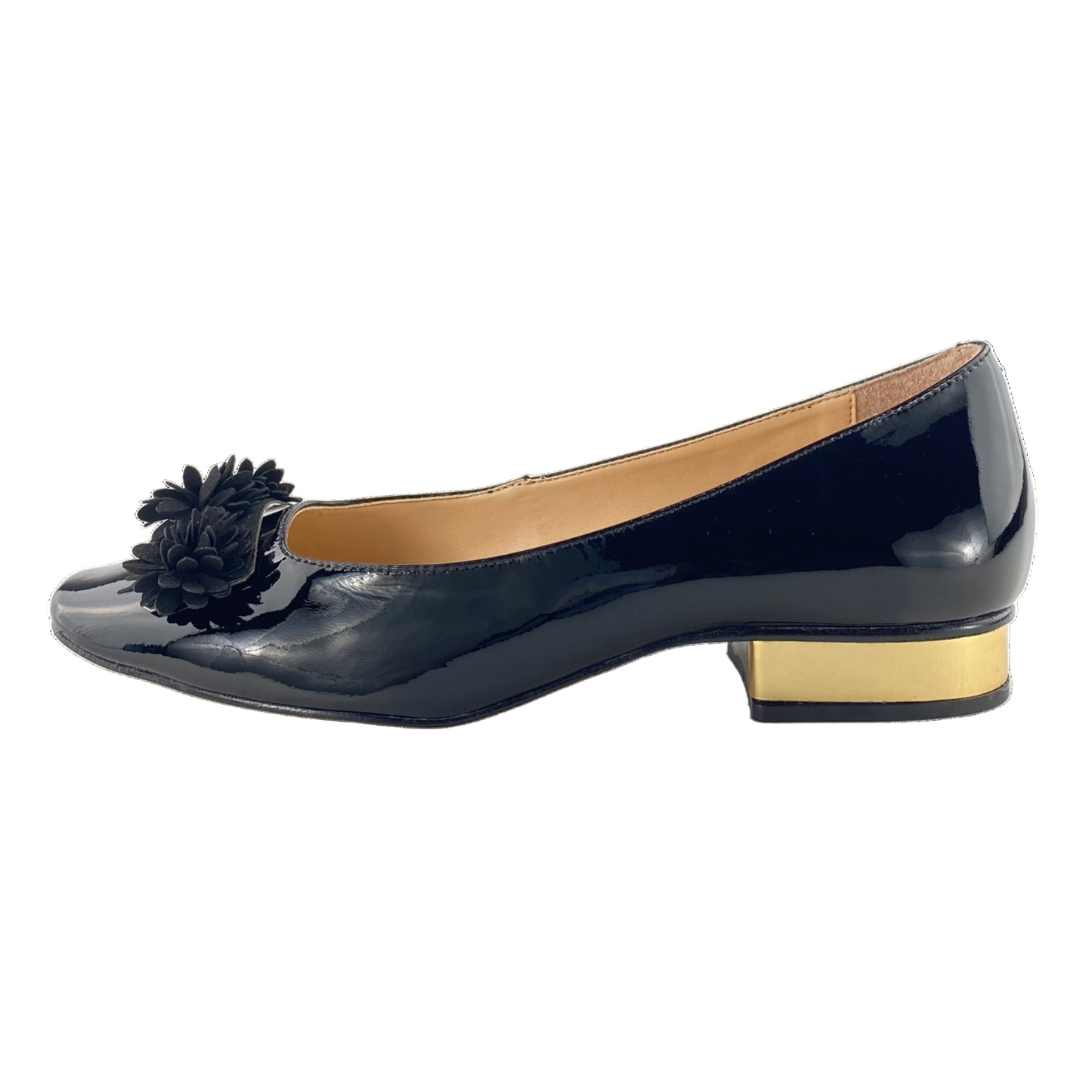 Black Flower Strip and Gold Heel