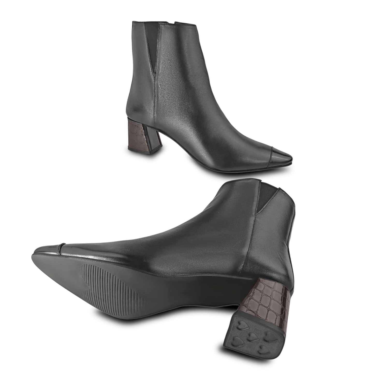 Pointed Toe Boot with Chocolate Croc Flared Heel Cover
