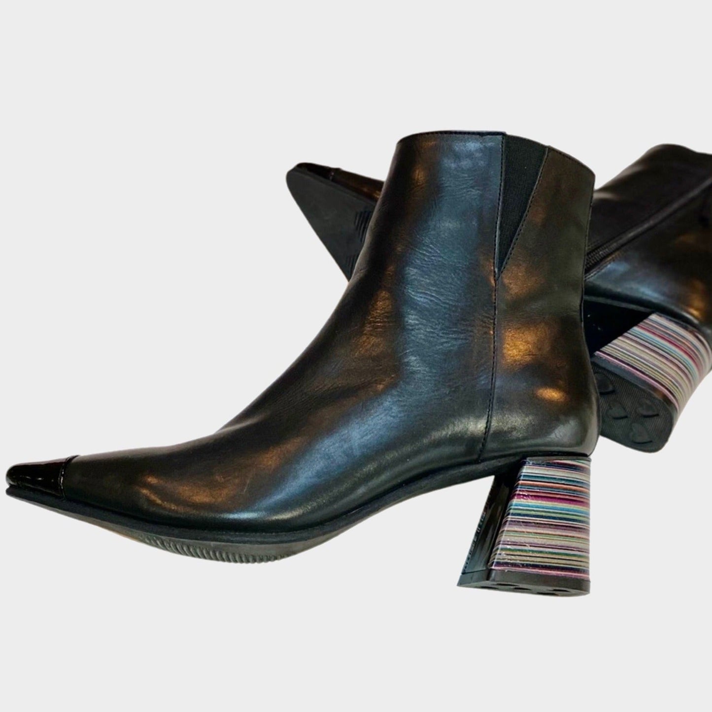 Pointed Toe Boot with Multi striped Flared Heel Cover
