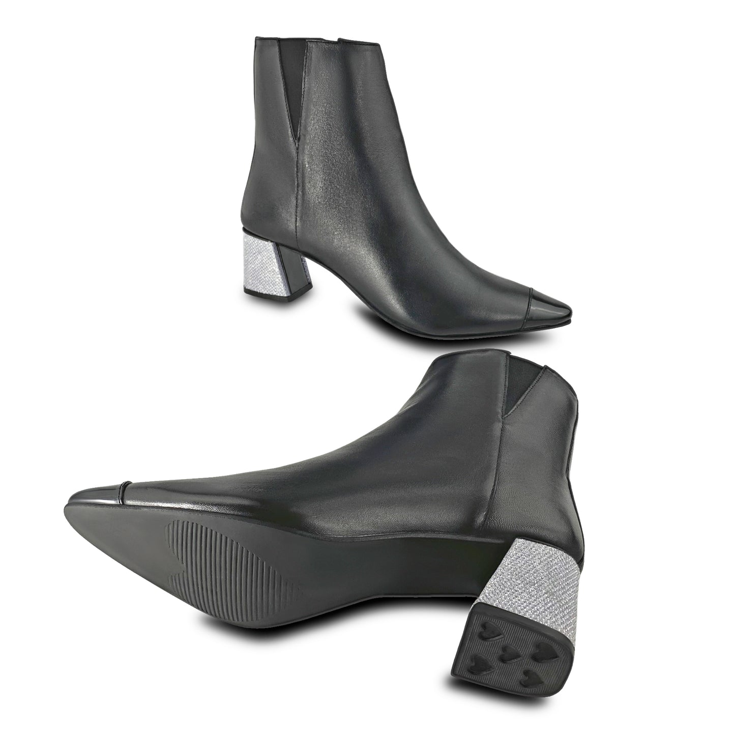 Pointed Toe Boot with Crystal Flared Heel Cover