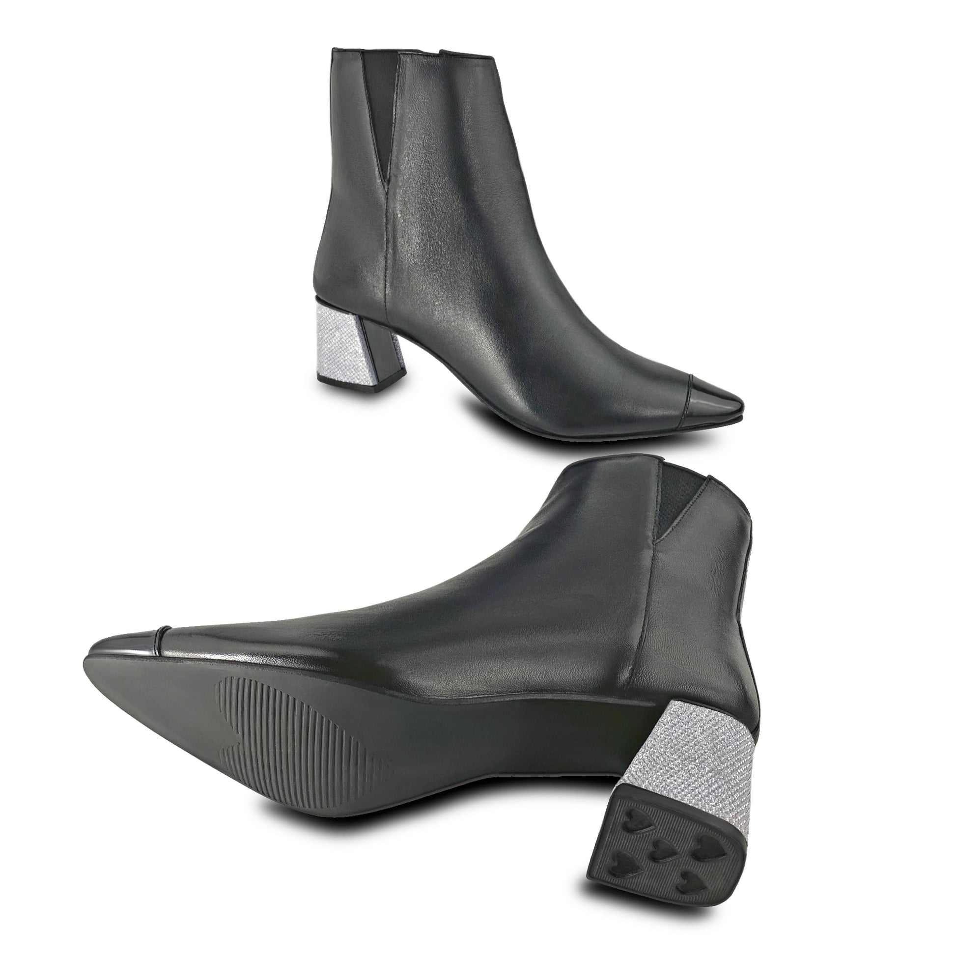 Pointed Toe Boot with Crystal Flared Heel Cover