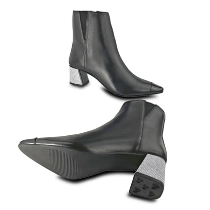 Pointed Toe Boot with Crystal Flared Heel Cover