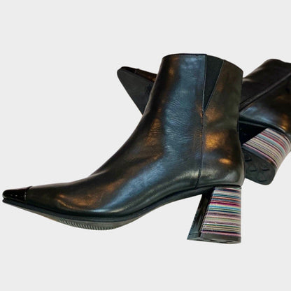 Pointed Toe Boot with Multi striped Flared Heel Cover