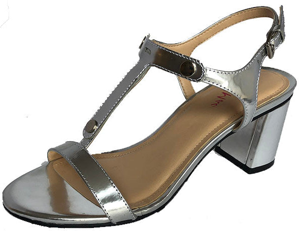 Classic Silver Sandals with interchangeable T-Strap and Block Heel